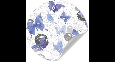 WallCircle® - Behangcirkel 30x30 cm - Muurstickers Vlinder - Waterverf - Blauw - Muurcirkel - Kinderkamer accessoires - Decoratie babykamer - Wandcirkel zelfklevend