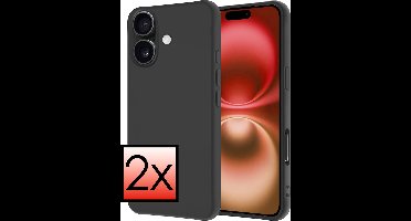 Hoesje - 2 Stuks - Geschikt voor Apple iPhone 16 - Sterk & Shockproof - Case Siliconen - Back Cover - Telefoon Hoes - Zwart