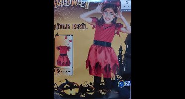 Halloween - Little Devil - Jurk met haarband - Diadeem - Meisjeskostuum - Verkleedset 2-delig - Meisje - Halloween - Verkleden -Verkleedkleding - 4-6 jaar