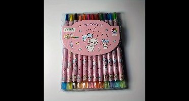 Set van 12 Schattige Tekenfilm Draaikleur Stiften - 12 Viltstiften voor Kinderen - Perfecte Verfstiften voor Tekenen, Kleuren en Creatieve Projecten - Ideaal voor School, Thuis en Knutselwerk - Leuke en Handige Verfstift Set voor Jongens en Meisjes