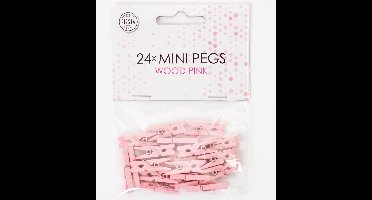 24 Mini houten knijpers Baby / Licht Roze - Feest Thema Polaroid Foto Ophangen Klein Knijper