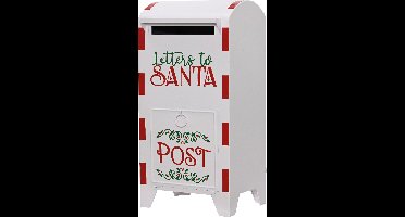 Decoris - Kerstbrievenbus in metaal wit/rood kerstdecoratie H53cm