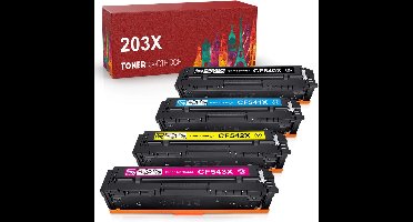 Huismerk toner cartridges voor HP 203X Toner HP CF540X / HP CF540A , HP CF541X / CF541A, HP CF542X /CF542A, HP CF543X /CF543A High Yield Use voor HP Color Laserjet Pro MFP M281fdw M280nw M281fdn M281cdw Pro M254dw M254nw M254dn Printer (4 pakketten)