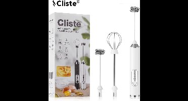Cliste Elektrische Melkopschuimer - Melkschuimer Elektrisch, Melk Schuimer, Melkklopper, Nespresso, Koffie - met Garde en Spiraalgarde - USB Oplaadbaar - 3 Snelheidsfuncties - Wit