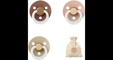 Bibs fopspenen maat 1 0-6 maanden - set 3 spenen + bolletoet speenzakje - Glow Woodchuck, Blush, Vanilla