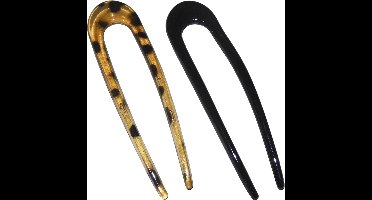 Haarpinnen U-vorm lichtbruin luipaardprint-zwart set van 2 stuks. - lengte 13 cm / breedte 3,5 cm