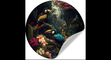 WallCircle® - Behangcirkel 30x30 cm - Muurstickers Bloemen - Vogel - Jungle - Planten - Muurcirkel woonkamer - Wandcirkel slaapkamer - Kamer decoratie zelfklevend - Muurdecoratie accessoires