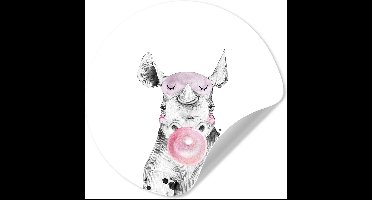 Behangsticker kids - Kamer decoratie - Neushoorn - Roze - Kauwgom - Dieren - Meisjes - Kinderen - 30x30 cm - Decoratie kinderkamers - Wanddecoratie jongens