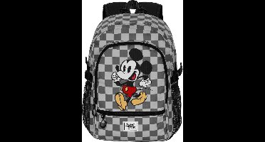 Rugzak, Schooltas - Mickey Mouse Move Fight 2.2 - Zwart, Grijs, Schaakpatroon (31x44x18 cm)