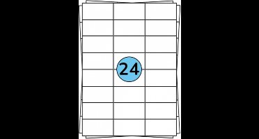 A4 Stickervellen Geschikt voor pakketten en brieven | 70 x 37 mm | Wit - 24 Stickers per Vel - 100 stuks per verpakking - Papier - Zelfklevend - Geschikt voor: Inkjet- en laserprinters