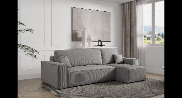 Hoekbank met opbergruimte Frenkie - Antraciet - Ribstof Velvet - Zetel - Slaapbank - Universeel - Links of Rechts - Hoekzetel - Chaise longue - Zetel met slaapgedeelte - 3 zits