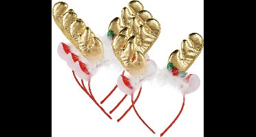 Home & styling Kerst diadeems/haarbanden - 4x - rendier gewei met oren - goud - polyester