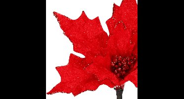 Springos Kunstbloem - Rode Poinsettia - Rood - Glitters