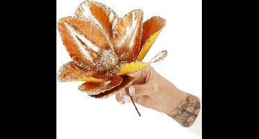 Springos Kunstbloem - Magnolia Kunststof -Goud- Glitters