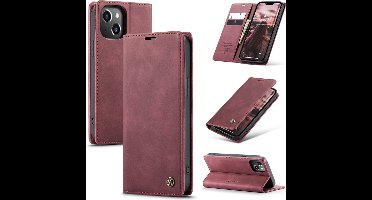 Geschikt Voor iPhone 15 multifunctionele Boekmodel telefoonhoes - Wijnrood