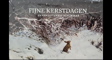 8 Dubbele Kerstkaarten met konijntje Rien Poortvliet - Gevouwen kerstkaart sneeuwlandschap met enveloppen - fijne kerstdagen