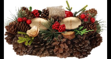 Kaarsenhouder met dennenappels voor twee kaarsen, 26 cm