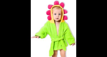 BoefieBoef Bloem Kinder Badjas L Kleuter 4-6 Jaar (100-120 cm) – Zachte Katoen Ochtendjas met Dieren Capuchon – Absorberende Handdoek Badstof Jongens & Meisjes – Perfect Cadeau voor Zwemles, Carnaval, Verjaardag – Ideaal na Bad & Zwemmen - Groen