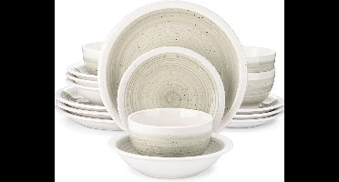 Amalee - Servies set - 16 delig - Beige - Aardwerk - Voor 4 personen - Diner/Dessertbord Ontbijtgranen/Pasta kom -