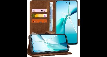 Hoesje geschikt voor OnePlus Nord CE 4 Lite - Screenprotector Glas - Portemonnee Book Case Bruin