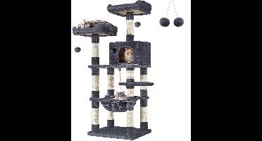 Hoppa! XXL Kattenboom - Krabpaal - Rookgrijs - MDF/Pluche/Sisal - 56 x 46 x 144 cm (L x B x H)