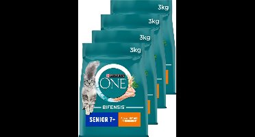 PURINA® ONE® Senior - Kattenbrokjes - Kip & Volkoren Granen - 4 x 3 kg