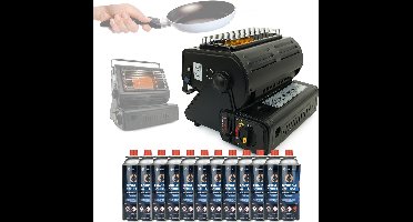 Eurocatch Combi Kooktoestel - Incl. 12 Butaan Gasbussen - Kooktoestel en Kachel in 1 - Gaspit - Gasfornuis - Gasstel - Cooker - Terrasverwarmer - Camping gaskachel - Gas Heater - Verstelbaar - Draagbaar