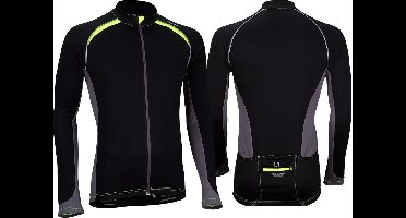 Avento Wielrenshirt Lange Mouw - Heren - Zwart/Antraciet/Fluorgeel - M
