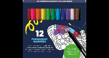 12 Permanent markers voor Glitterkleurboek