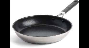 KitchenAid Stainless Steel Koekenpan 28cm - PFAS-vrije antikleeflaag - Koekenpan inductie - Keramische pan - Ovenbestendig tot 160°C - Koudgrepen - Zilver