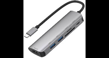 Eko, 6in1 HDMI4K SD Micro-SD USB3.0 USB-C naar USB Type-C Hub, Grijs