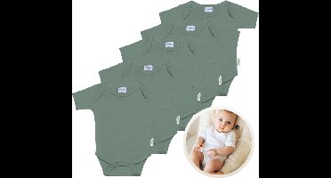 Funnies Rompertjes 5-Pack Stone Green - 62-68 - Set van 5 Zachte Babyrompers / Boxpakjes / Babybody's - Gemaakt van Comfortabele en Ademende Stoffen - Perfect voor Dagelijks Gebruik bij Baby’s - Makkelijk aan en uit te trekken en Wasmachinebestendig