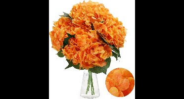 4x Grote Kunst Hortensia Oranje 50 cm – Real Touch Latex Kunstbloemen – Levensechte Hydrangea Set voor Vaas, Bruiloft & Woondecoratie