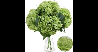 4x Grote Kunst Hortensia Groen 50 cm – Real Touch Latex Kunstbloemen – Levensechte Hydrangea Set voor Vaas, Bruiloft & Woondecoratie