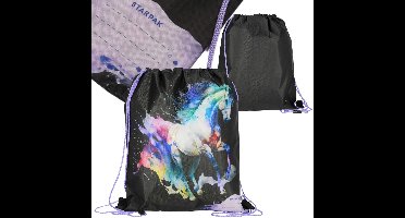 Paard Zwarte meisjesschoenentas voor LICHAMELIJKE OPVOEDING, schoolschoudertas voor meisjes 32x38 cm