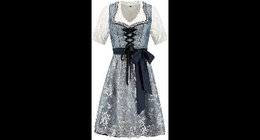 Oktoberfest Dirndl Deluxe - Blauw-Bloemen, Kanten Schort - Maat 42
