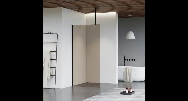 FugaFlow Eccelente Vetro inloopdouche badkamer - 40x200cm - rookglas - plafondarm - mat zwart