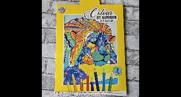 Kleuren op nummer leeuw met 8 kleurpotloden