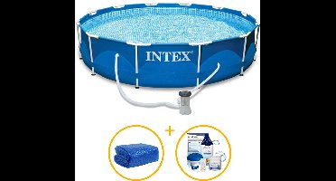 Intex zwembad 366 x 76 | Metal Frame met filterpomp | Rond | Zwembadpakket | Solar afdekzeil | Chloorpakket
