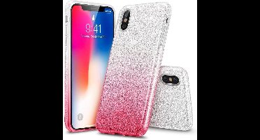 ESR iPhone X hoes zilver naar roze glitters chique design zacht TPU