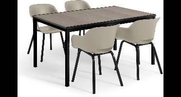 Keter Porto Diningset - Signature Porto Tafel en 4 Noa Tuinstoelen - Ashwood/Zand