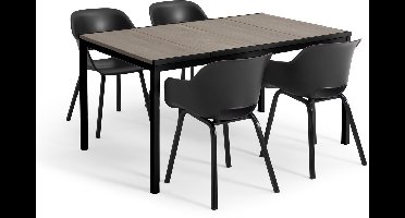 Keter Porto Diningset - Signature Porto Tafel en 4 Noa Tuinstoelen - Ashwood/Zwart
