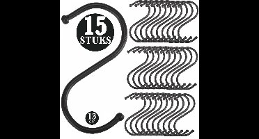 15 Stuks - Zwart Metaal S Vormige Haken - 13cm Lengte - Ophanghaken - Haakjes voor Keuken, Badkamer & Tuin - Kledinghangers - Jashaak Hangers - Handdoekhaakjes - Keukengerei Organizer Haak - Kapstok S-haken - Vleeshaken - Muurhaak