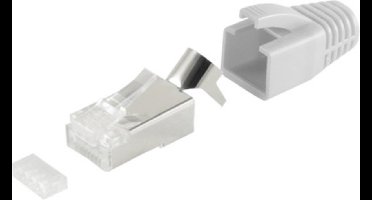 RJ45 krimp connector (STP) voor CAT6/6a/7/7a netwerkkabel (vast/flexibel) - per stuk (3-delig) / grijs