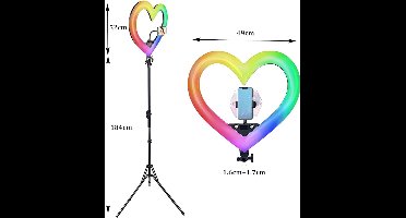 LuminexPro Heart RGB Ringlamp Fotografie Verlichting Met Statief - TikTok -Youtube Video - LED Ringlamp - Ring Light - ringlamp - flitser - Make-up - Selfie light