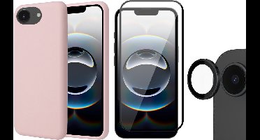 Hoesje geschikt voor iPhone 16e - Screenprotector Volledig Dekkend Glas & Camera Protector - Mat Back Case Roze