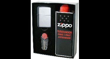 Zippo Street Chrome Giftset - originele aansteker incl. benzine en vuursteentjes - Cadeauset