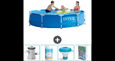 Intex Rond Frame Zwembad - 305 x 76 cm - Blauw - Inclusief Pomp Chloor - Chloordrijver - Zwembadgids