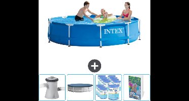 Intex Rond Frame Zwembad - 305 x 76 cm - Blauw - Inclusief Zwembadfilterpomp - Afdekzeil - Filters - Zwembadgids