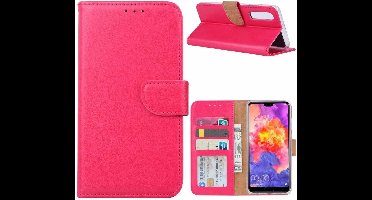 Ntech Hoesje Geschikt voor Huawei P30 portemonnee hoesje / met opbergvakjes Pink